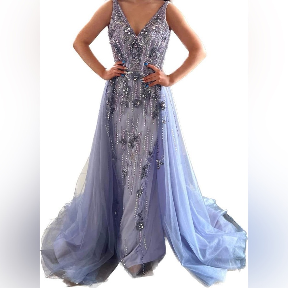 Elegant Lavender Evening Gown some staining from spray tan on inner liner